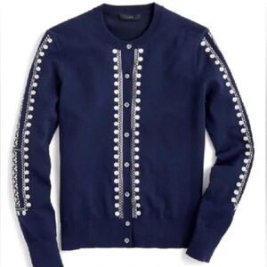 J. Crew Jackie Embroidered Eyelet Sweater In Navy Ivory Size Large